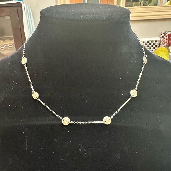 Brighton‎ Silver Tone Butterfly embossed Disc Choker Necklace Rhinestone Sparkle - Picture 1 of 6